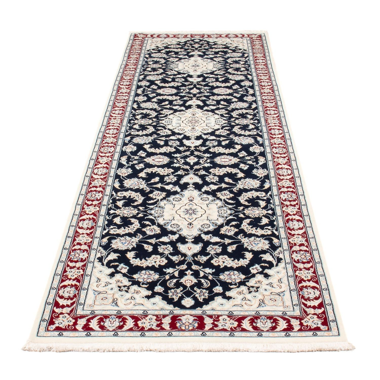Tapis de couloir Tapis persan - Nain - Premium - 292 x 80 cm - bleu foncé