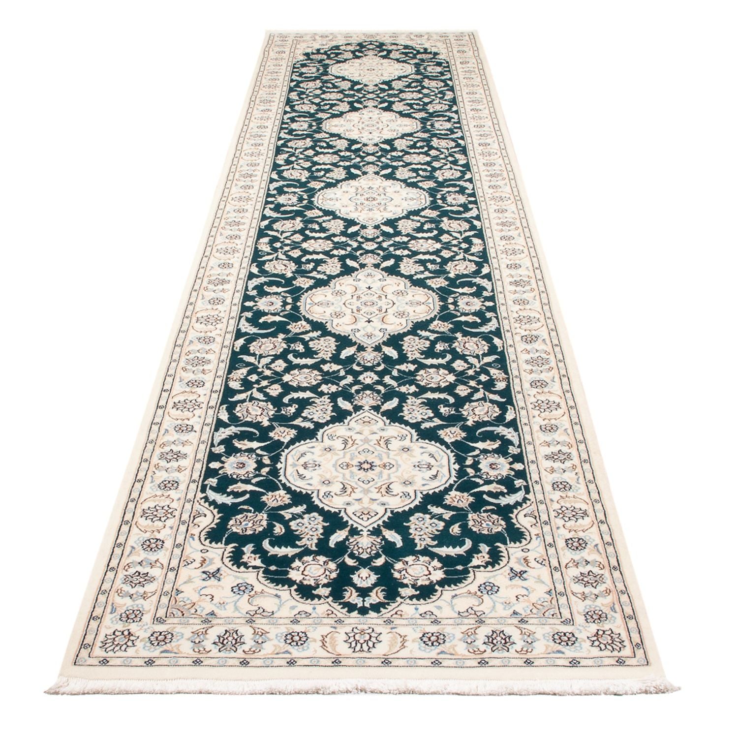 Tapis de couloir Tapis persan - Nain - Premium - 397 x 88 cm - bleu foncé