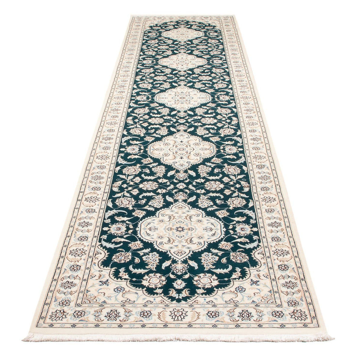 Tapis de couloir Tapis persan - Nain - Premium - 397 x 88 cm - bleu foncé