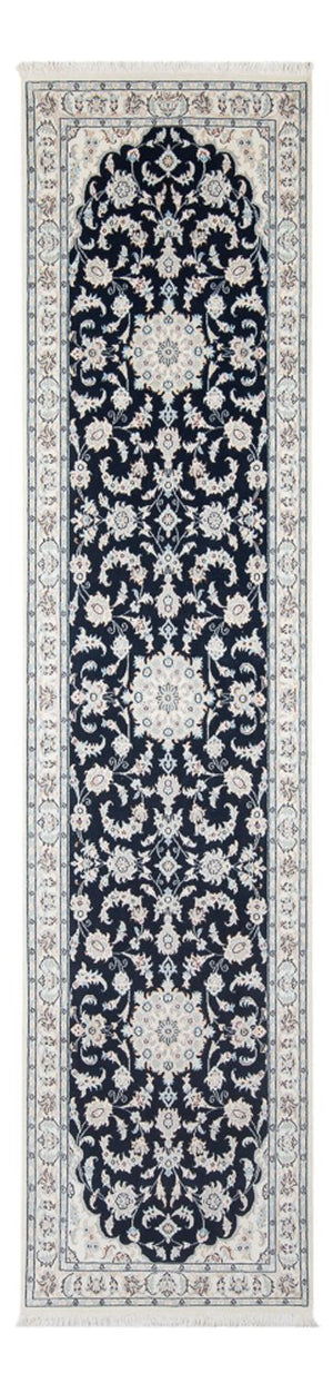 Tapis de couloir Tapis persan - Nain - Premium - 302 x 80 cm - bleu foncé