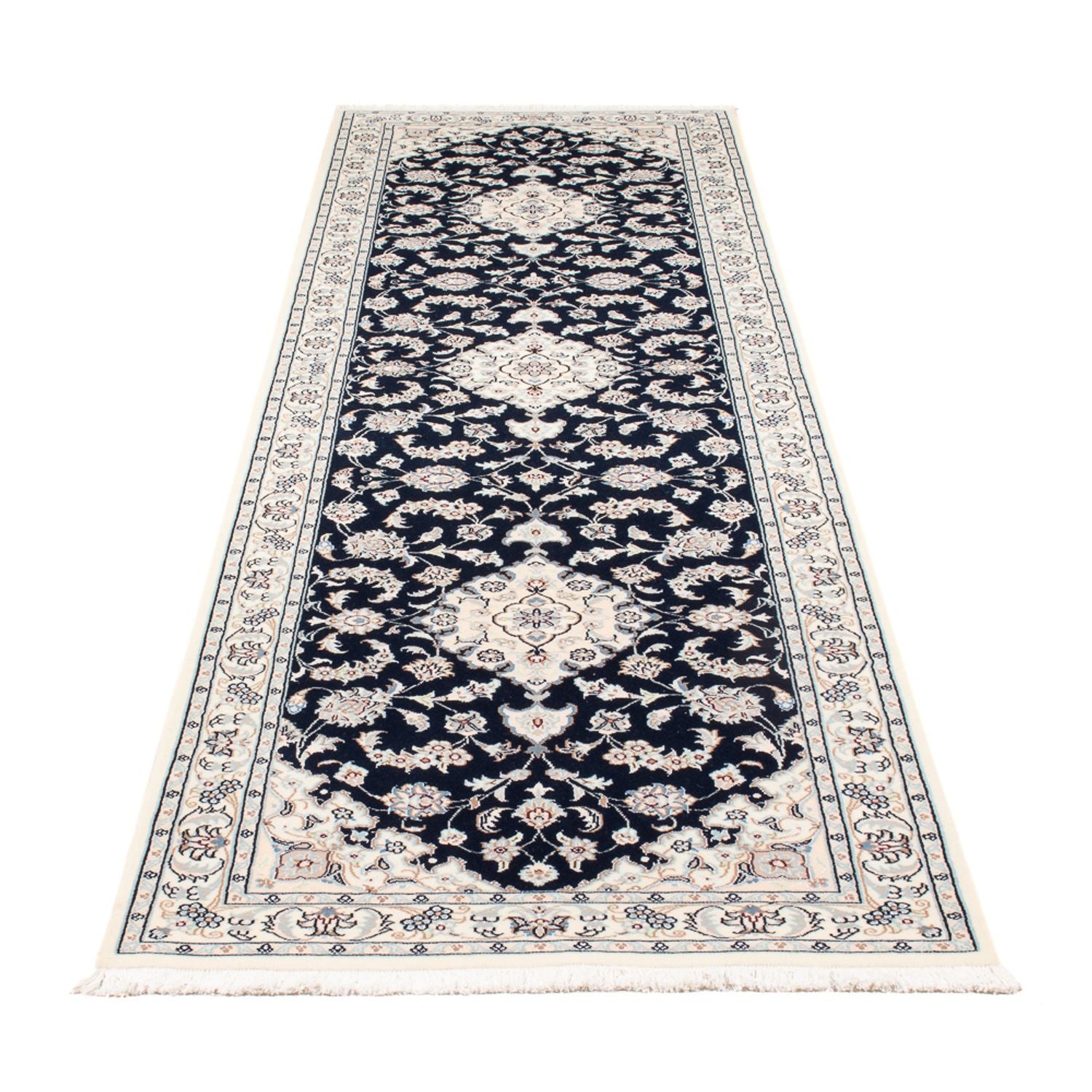 Tapis de couloir Tapis persan - Nain - Premium - 300 x 80 cm - bleu foncé