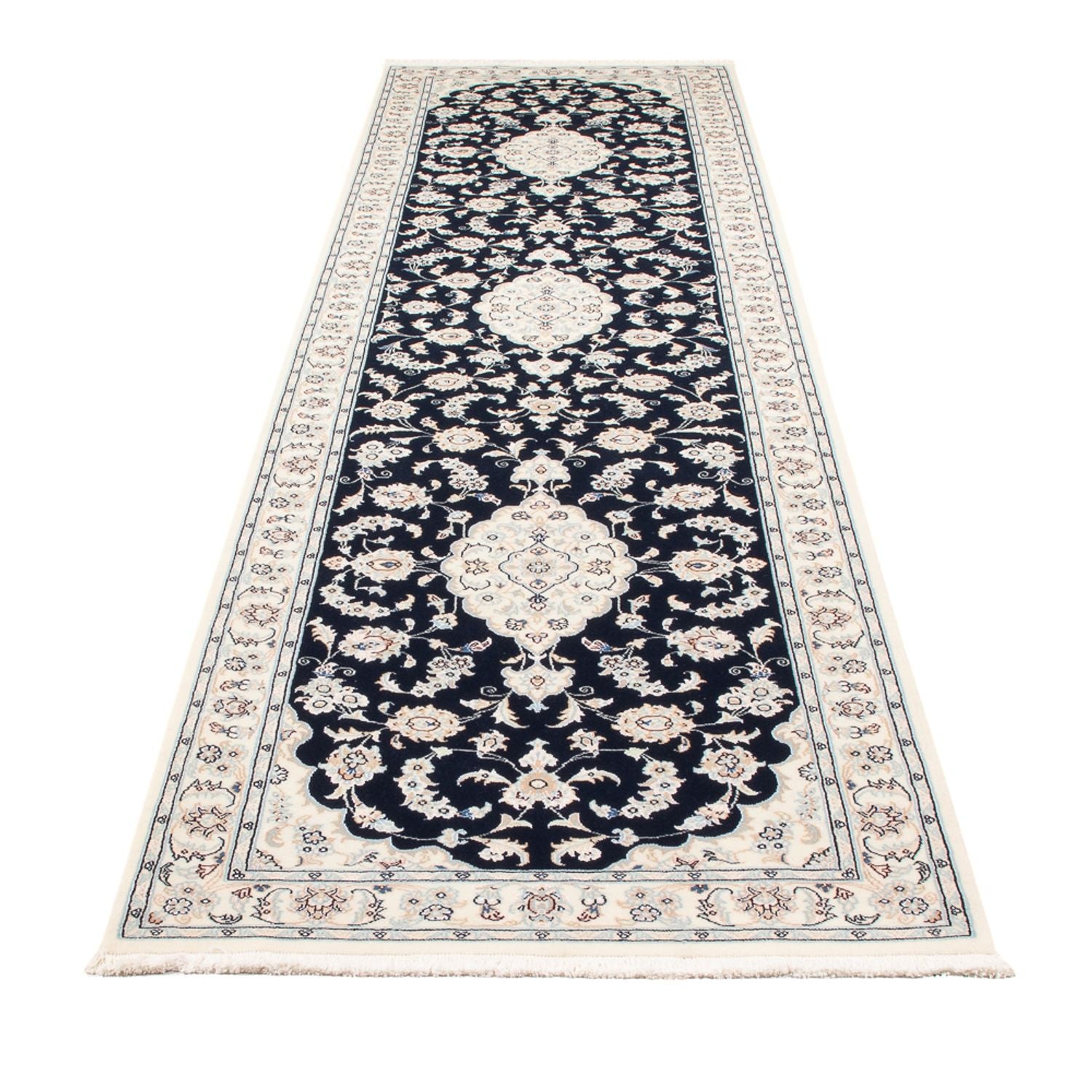 Tapis de couloir Tapis persan - Nain - Premium - 344 x 90 cm - bleu foncé
