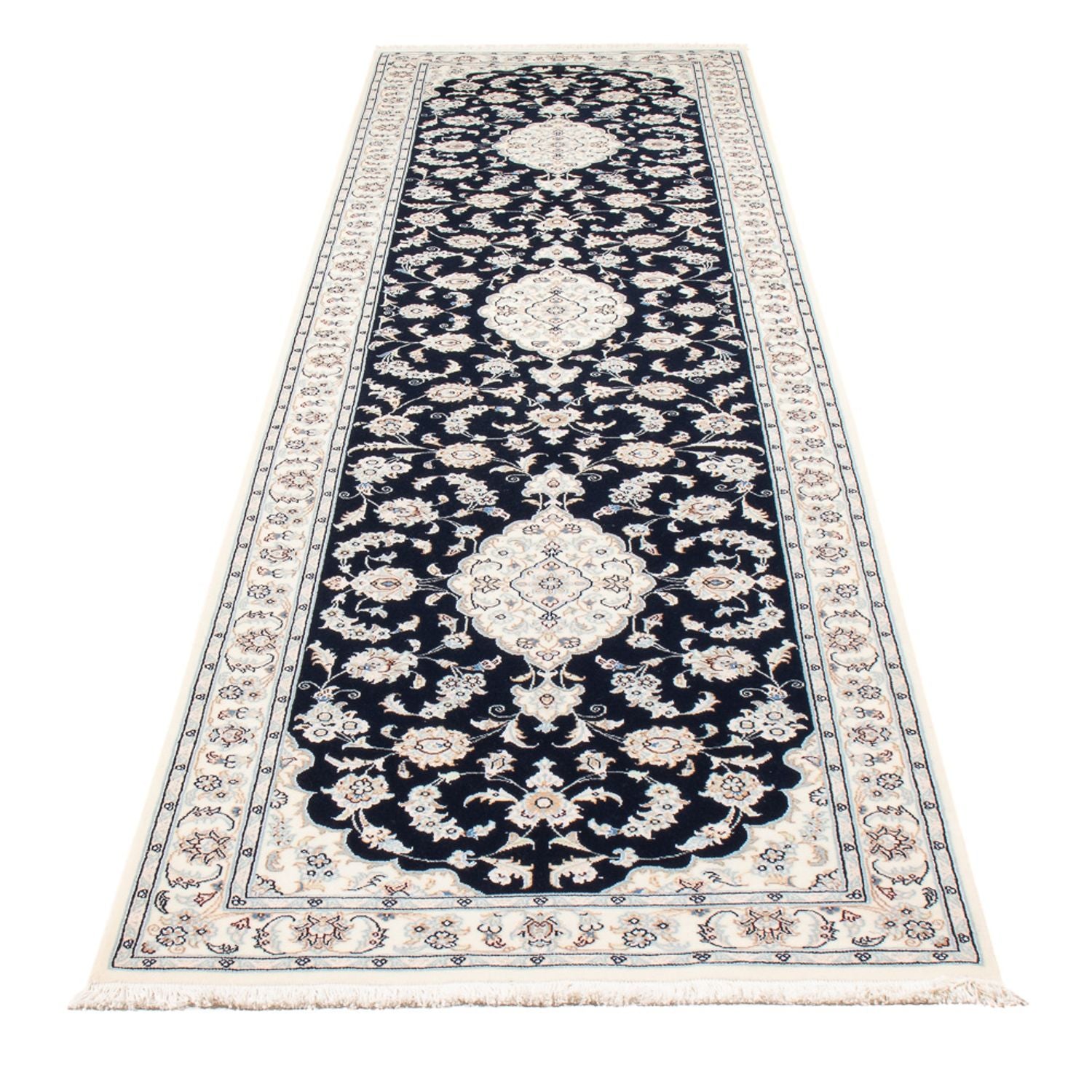 Tapis de couloir Tapis persan - Nain - Premium - 340 x 85 cm - bleu foncé