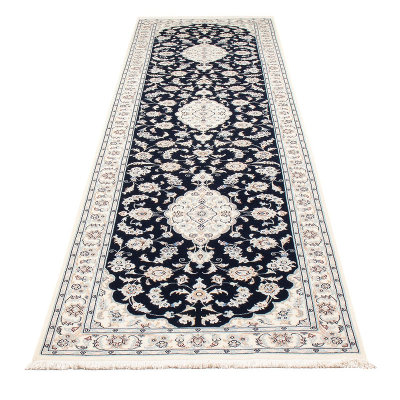 Tapis de couloir Tapis persan - Nain - Premium - 340 x 85 cm - bleu foncé