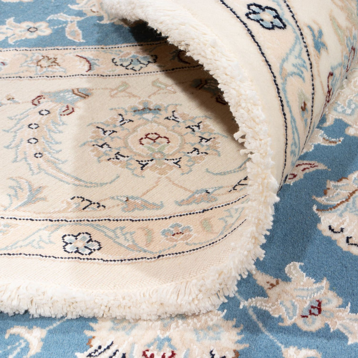 Tapis persan - Nain ronde  - 202 x 197 cm - bleu clair