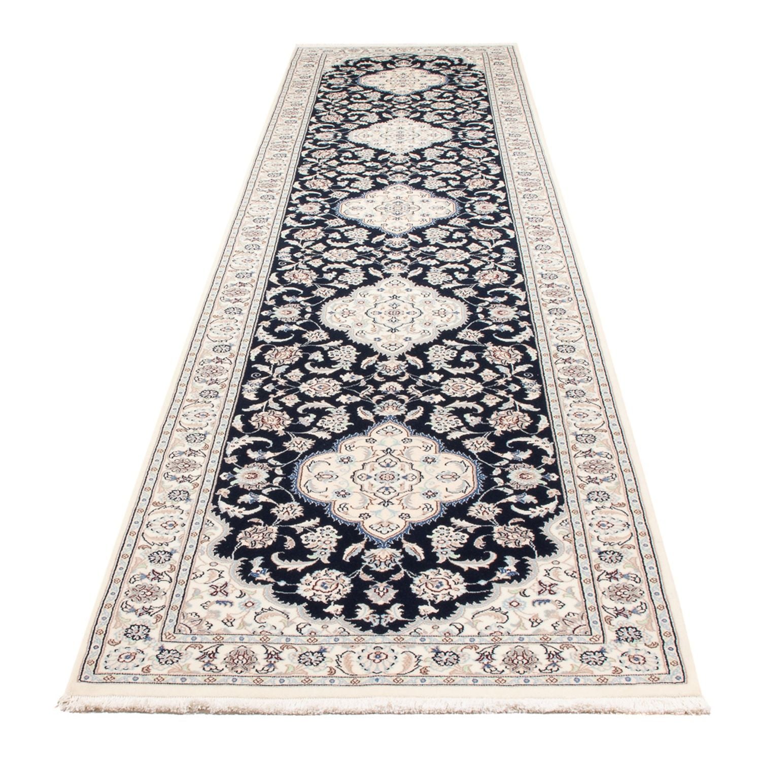 Tapis de couloir Tapis persan - Nain - Premium - 392 x 87 cm - bleu foncé