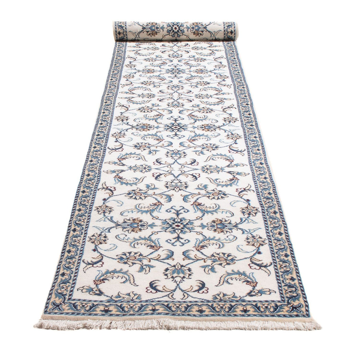Tapis de couloir Tapis persan - Nain - 393 x 77 cm - argent