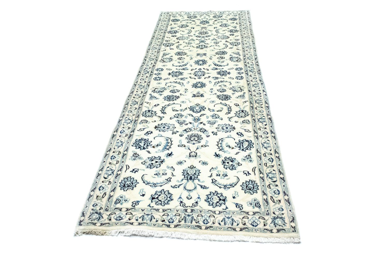 Tapis de couloir Tapis persan - Nain - Royal - 306 x 88 cm - blanc naturel