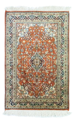 Tapis en soie - Soie du Cachemire - 94 x 63 cm - rouille