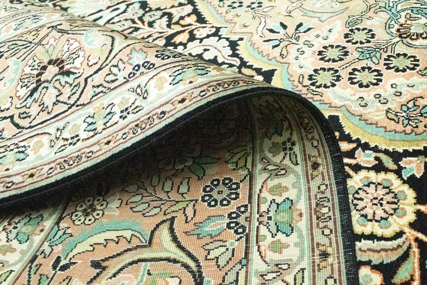 Tapis en soie - Soie du Cachemire - 311 x 213 cm - bleu