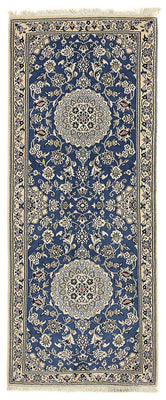Tapis de couloir Tapis persan - Nain - Royal - 198 x 83 cm - bleu