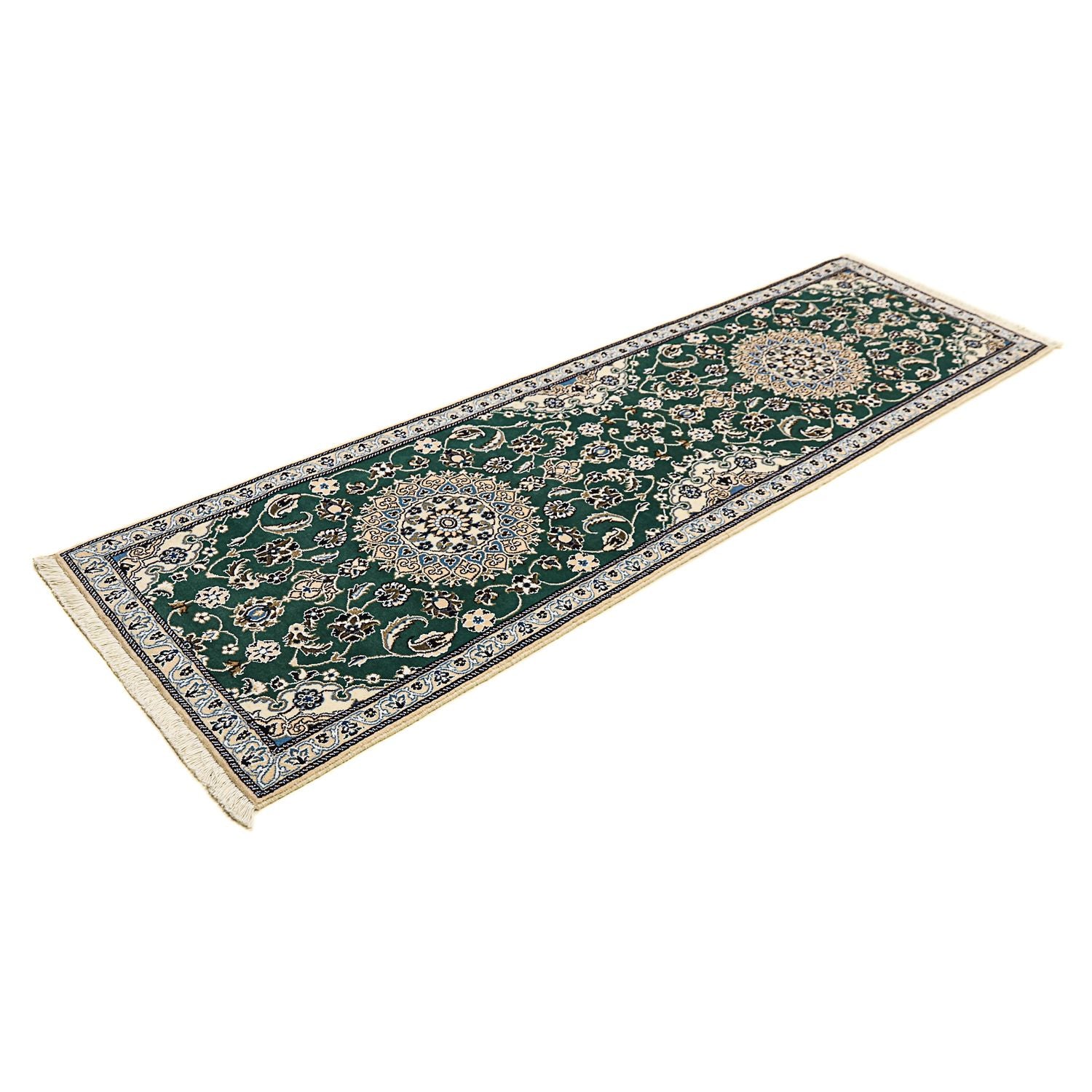 Tapis de couloir Tapis persan - Nain - Royal - 200 x 60 cm - vert foncé