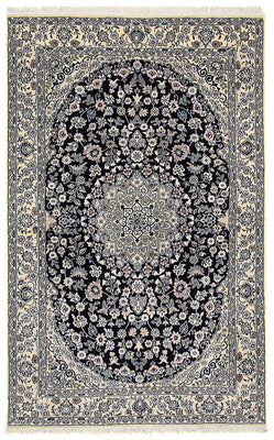 Tapis persan - Nain - Royal - 204 x 128 cm - bleu foncé