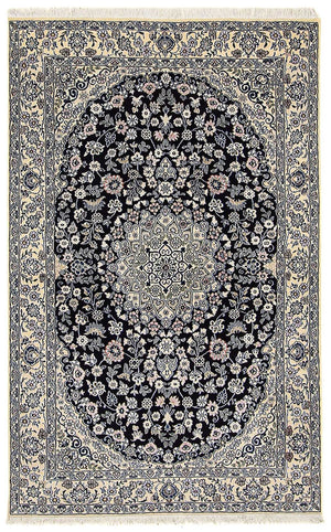 Tapis persan - Nain - Royal - 204 x 128 cm - bleu foncé