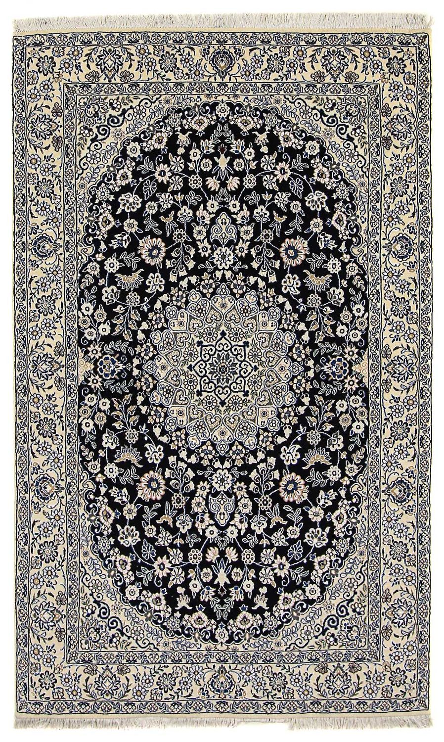 Tapis persan - Nain - Royal - 202 x 130 cm - bleu foncé