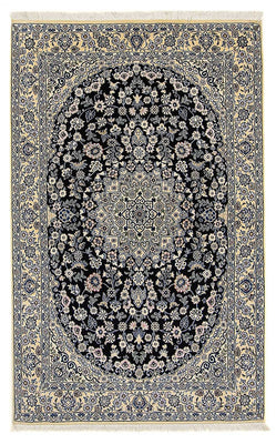 Tapis persan - Nain - Royal - 202 x 132 cm - bleu foncé