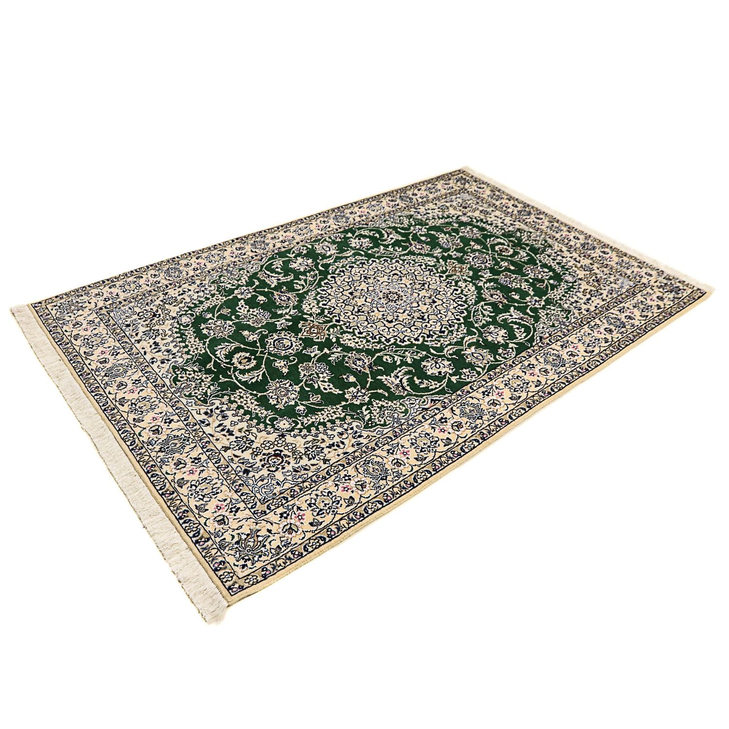 Tapis persan - Nain - Royal - 202 x 133 cm - vert foncé
