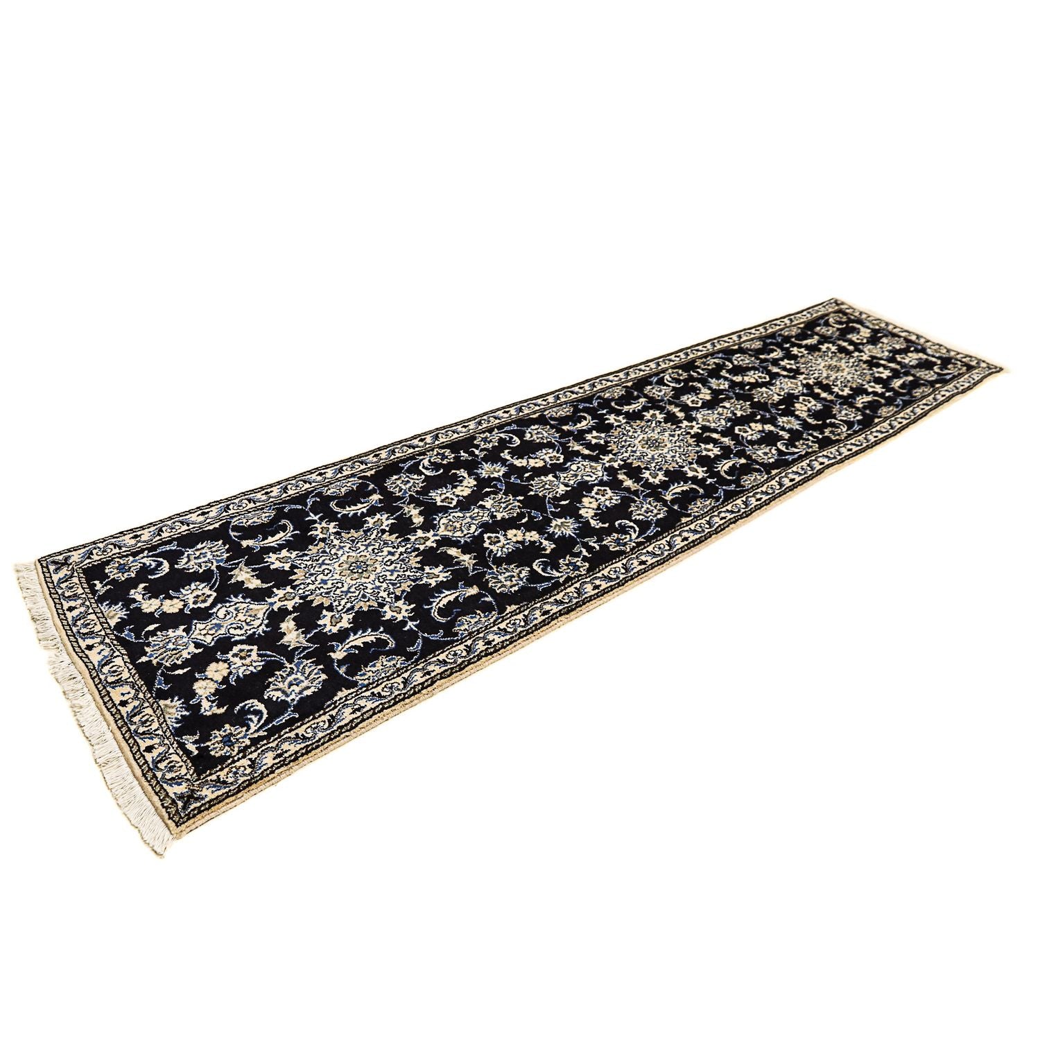 Tapis de couloir Tapis persan - Nain - 310 x 78 cm - bleu foncé