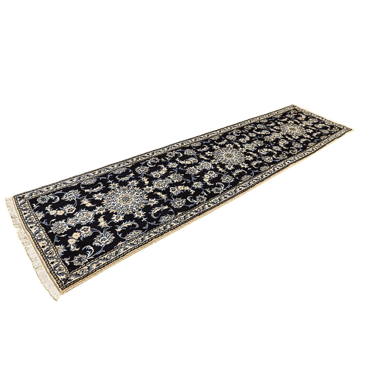 Tapis de couloir Tapis persan - Nain - 310 x 78 cm - bleu foncé