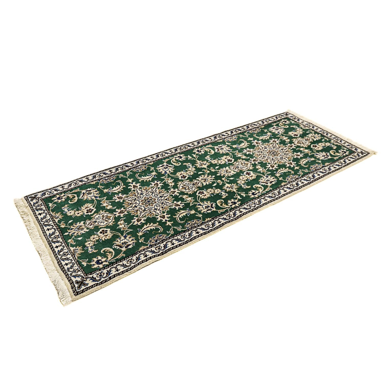 Tapis de couloir Tapis persan - Nain - 200 x 74 cm - vert foncé