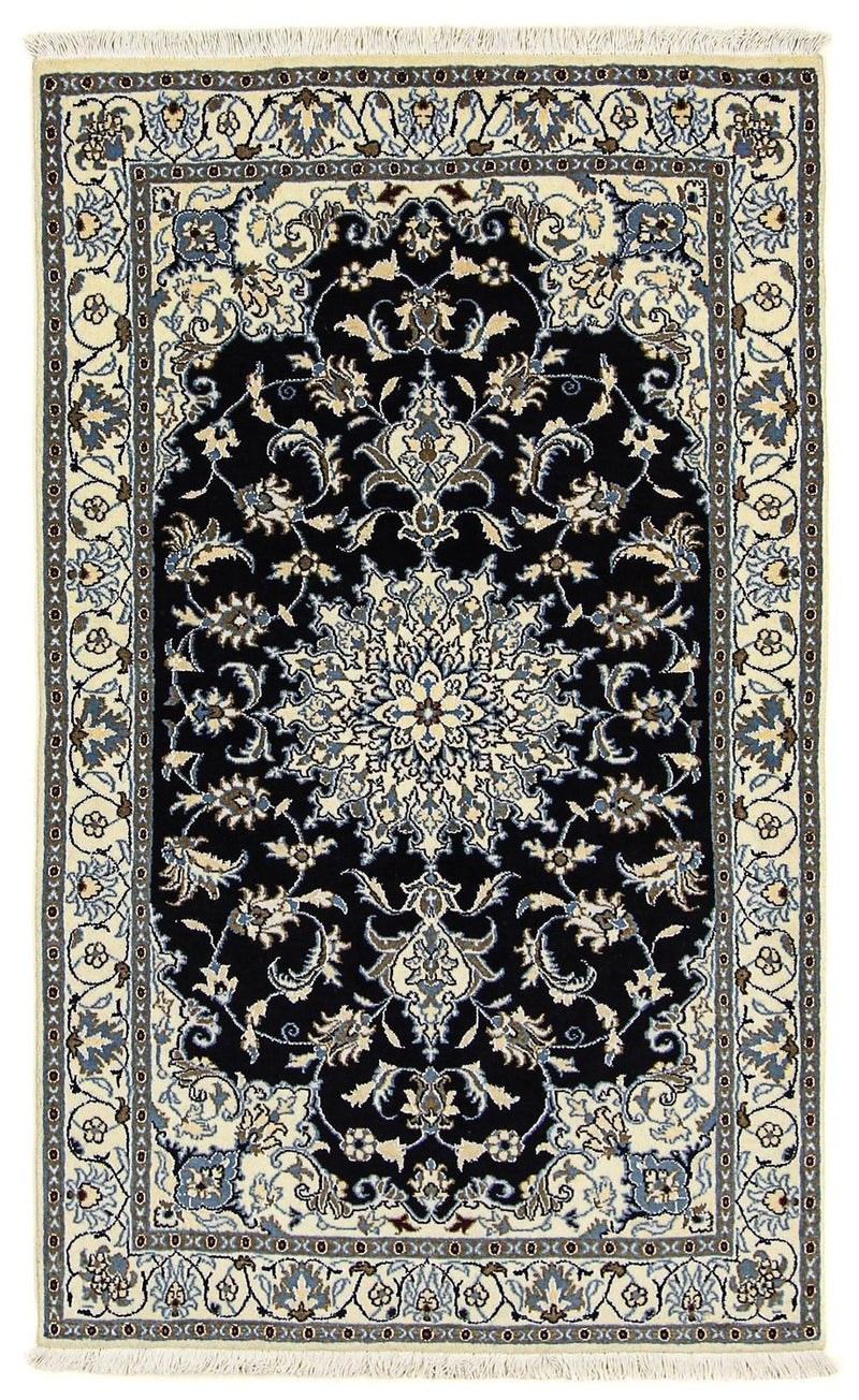 Tapis persan - Nain - 198 x 119 cm - bleu foncé