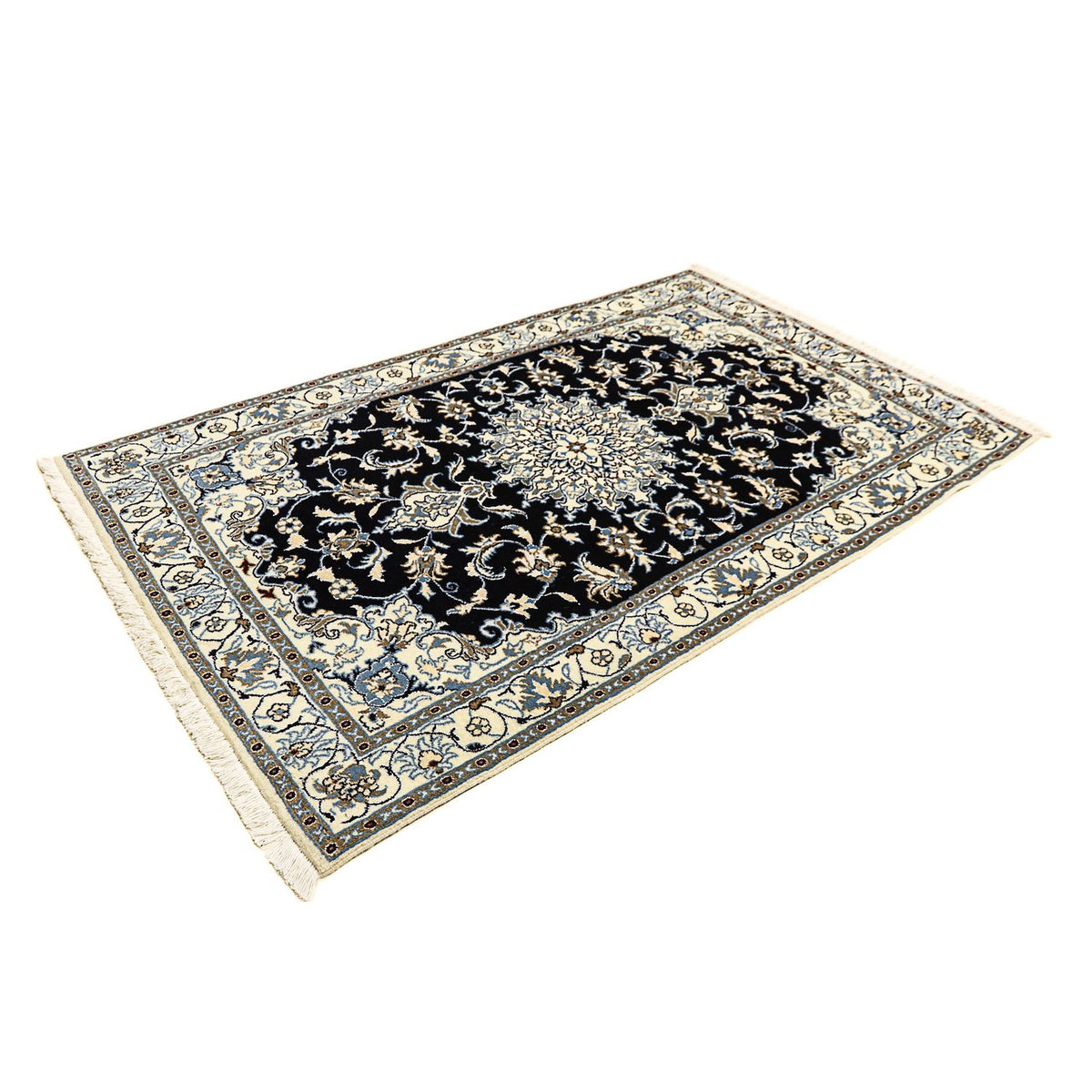 Tapis persan - Nain - 198 x 119 cm - bleu foncé