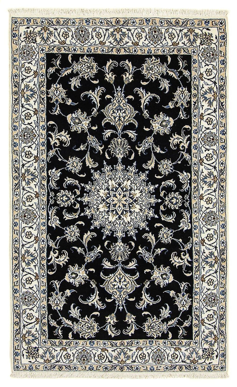Tapis persan - Nain - 198 x 117 cm - bleu foncé