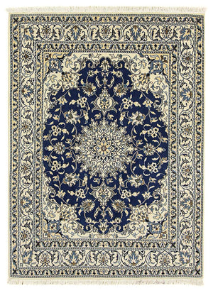 Tapis persan - Nain - 196 x 145 cm - bleu foncé