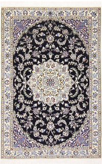 Tapis persan - Nain - Royal - 148 x 98 cm - bleu foncé