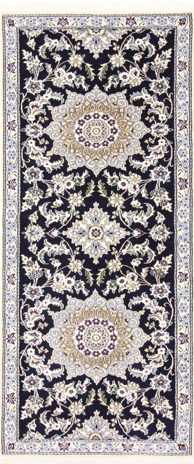 Tapis de couloir Tapis persan - Nain - Royal - 195 x 84 cm - bleu foncé