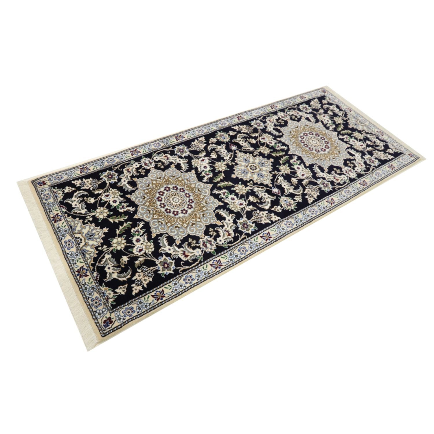 Tapis de couloir Tapis persan - Nain - Royal - 195 x 84 cm - bleu foncé
