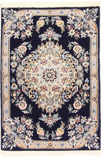 Tapis persan - Nain - Royal - 90 x 60 cm - bleu foncé