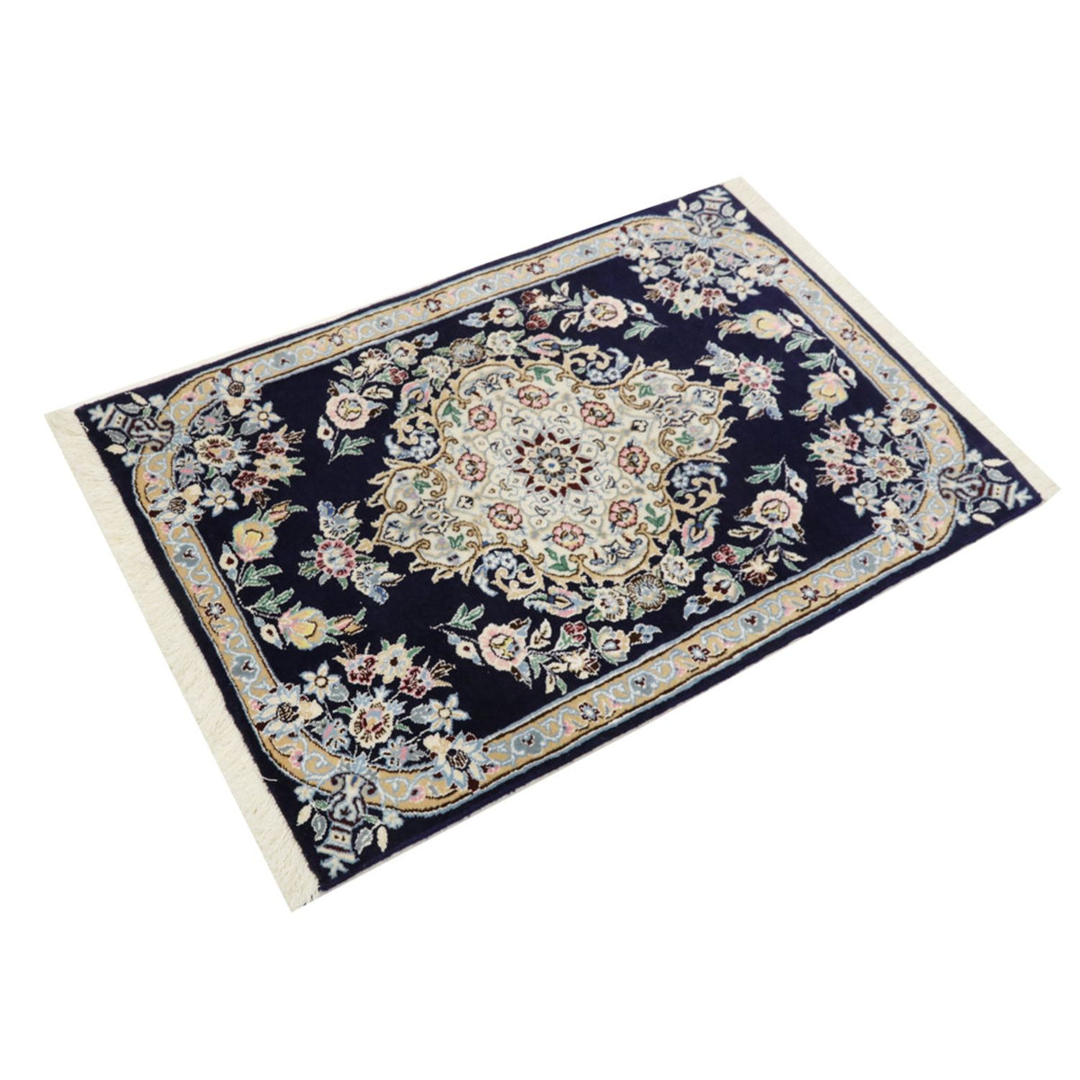Tapis persan - Nain - Royal - 90 x 60 cm - bleu foncé