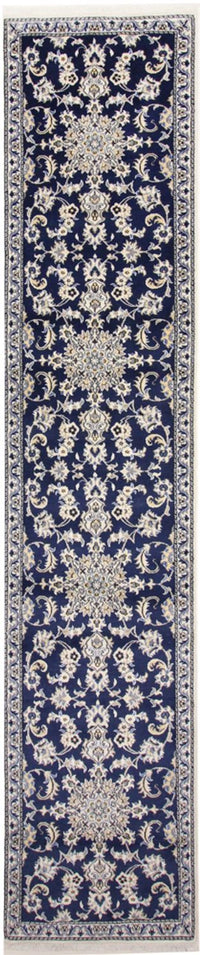 Tapis de couloir Tapis persan - Nain - 387 x 77 cm - bleu foncé