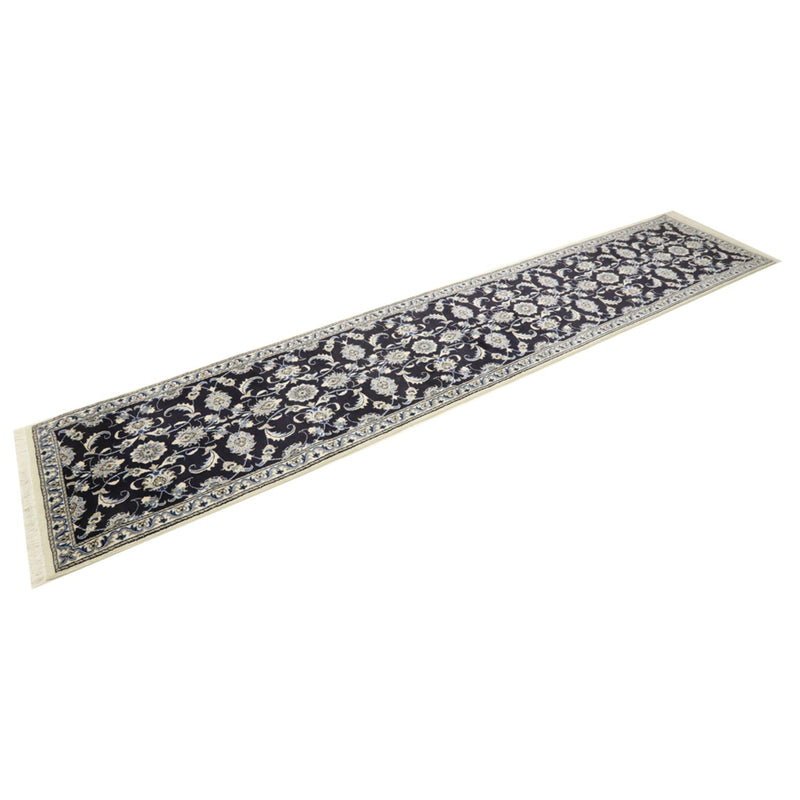 Tapis de couloir Tapis persan - Nain - 394 x 79 cm - bleu foncé