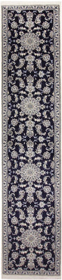 Tapis de couloir Tapis persan - Nain - 383 x 76 cm - bleu foncé