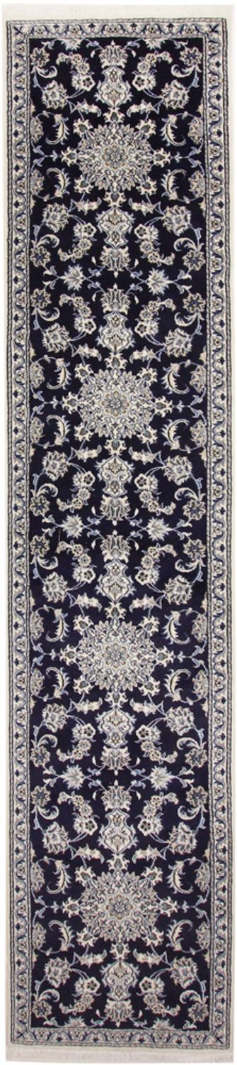 Tapis de couloir Tapis persan - Nain - 383 x 76 cm - bleu foncé
