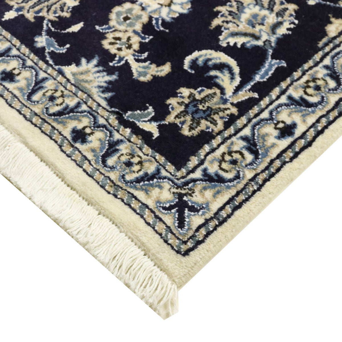 Tapis de couloir Tapis persan - Nain - 383 x 76 cm - bleu foncé