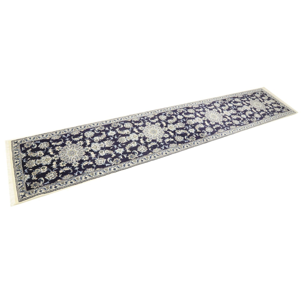 Tapis de couloir Tapis persan - Nain - 383 x 76 cm - bleu foncé