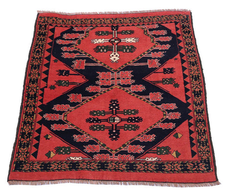 Tapis afghan - 154 x 126 cm - rouge