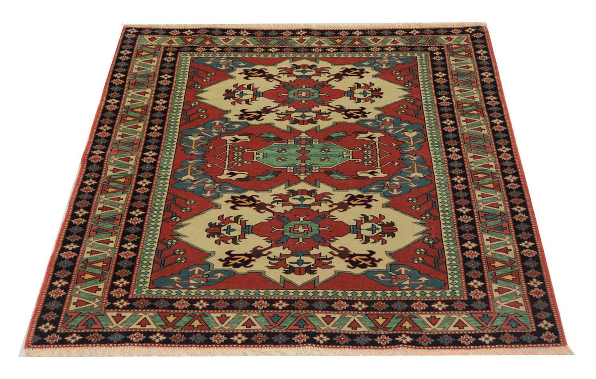 Tapis afghan carré  - 145 x 135 cm - rouge
