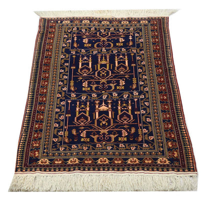Tapis afghan - 131 x 87 cm - bleu foncé
