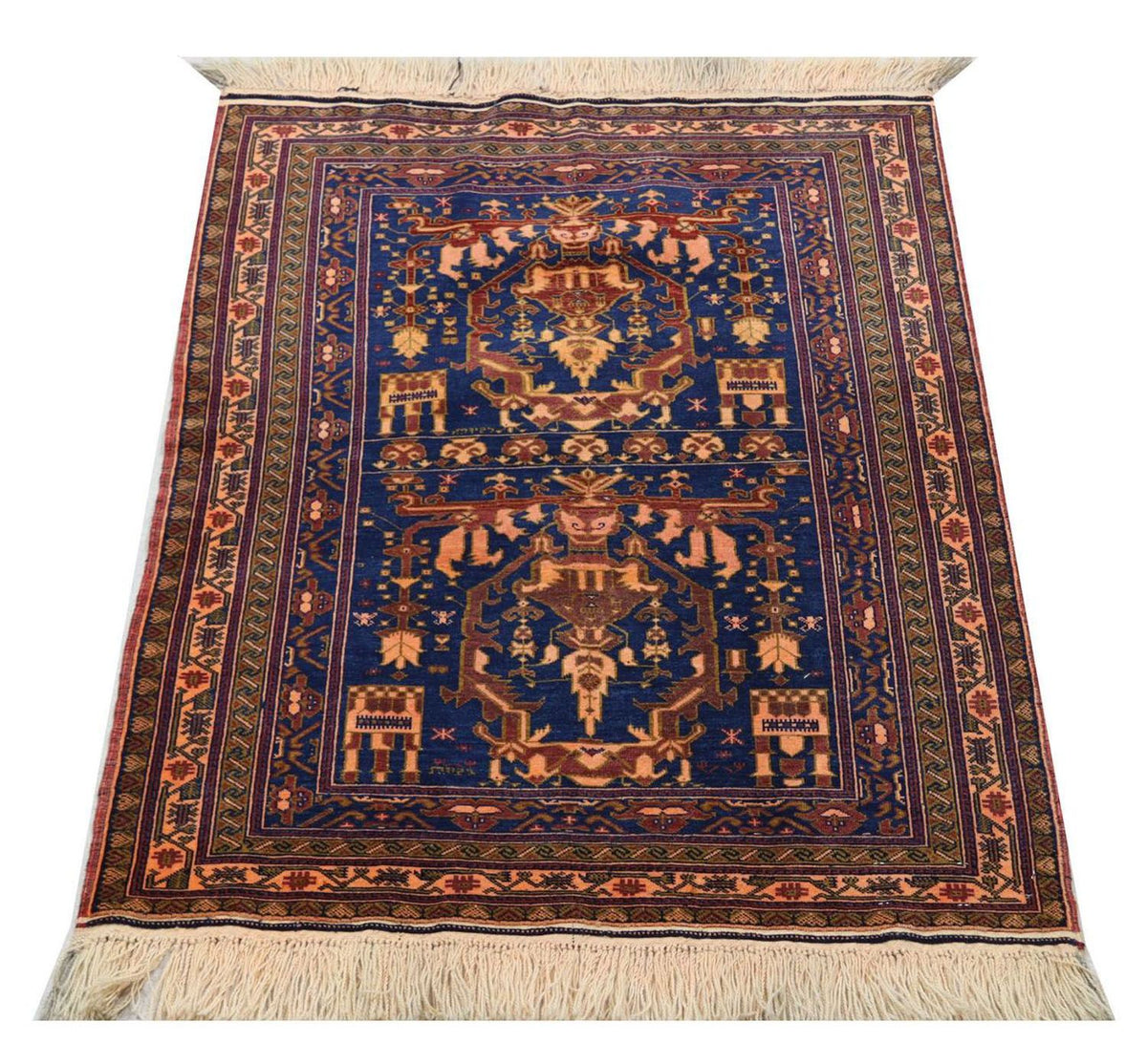 Tapis afghan - 136 x 95 cm - bleu