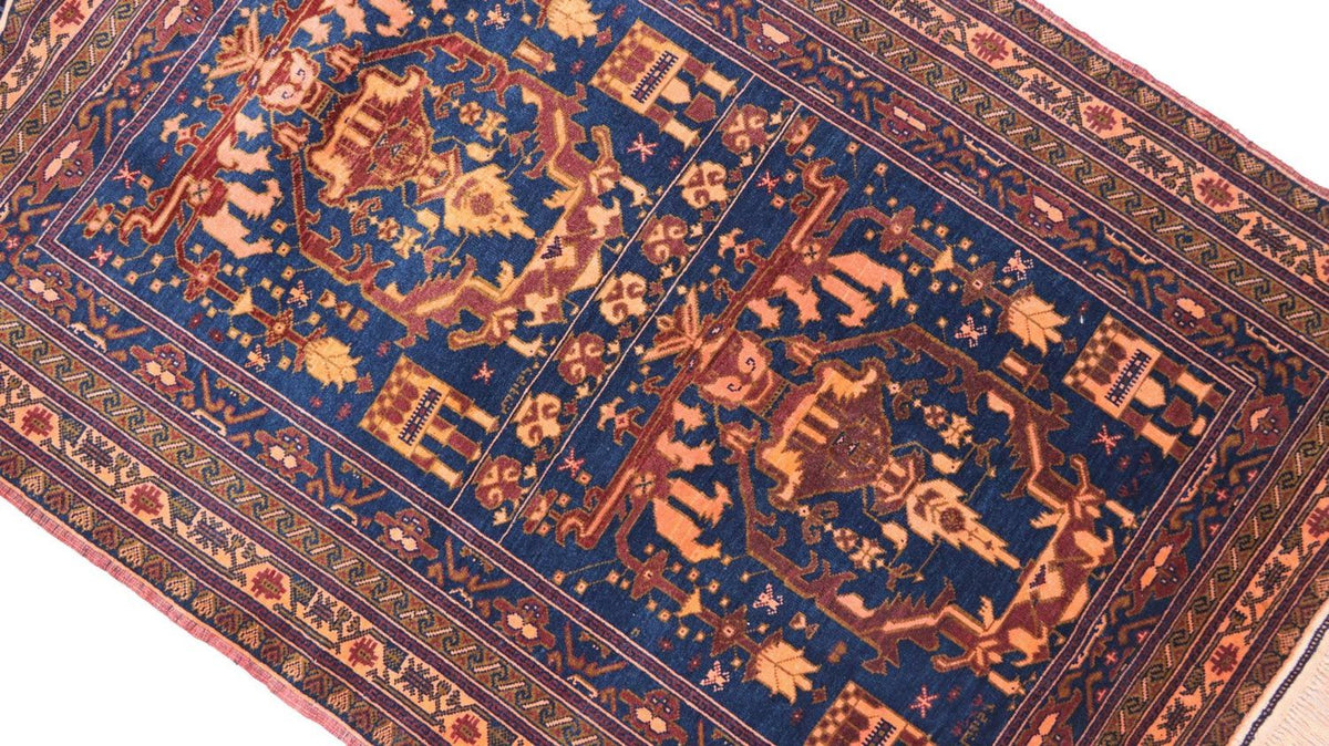 Tapis afghan - 136 x 95 cm - bleu