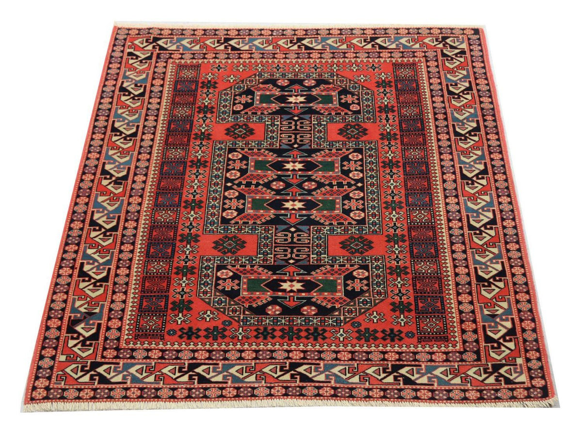 Tapis afghan carré  - 153 x 134 cm - rouge