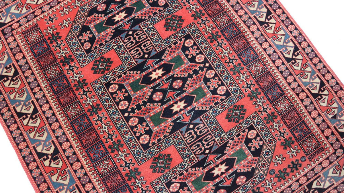 Tapis afghan carré  - 153 x 134 cm - rouge