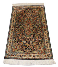Tapis en soie - Soie du Cachemire - 124 x 77 cm - bleu foncé
