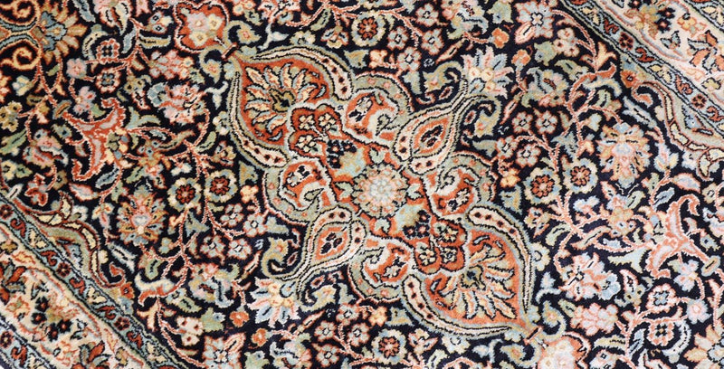 Tapis en soie - Soie du Cachemire - 124 x 77 cm - bleu foncé