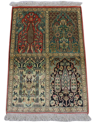 Tapis en soie - Soie du Cachemire - 88 x 63 cm - multicolore