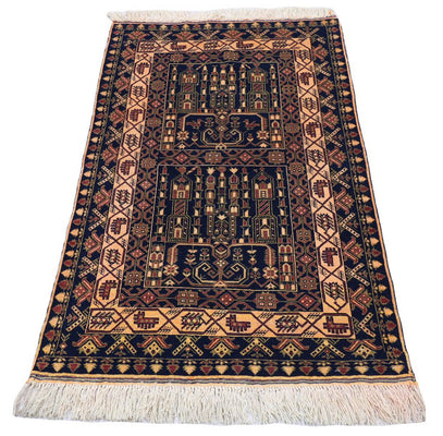 Tapis afghan - 142 x 96 cm - bleu foncé